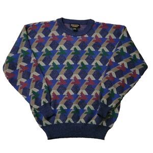 Vtg 90s Uniform Code Sweater Mens L Geometric Pattern Cosby Preppy Y2K D…